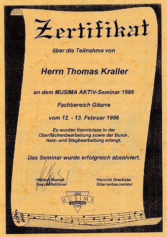 Teilnahmezertifikat Gitarrenbauseminar
